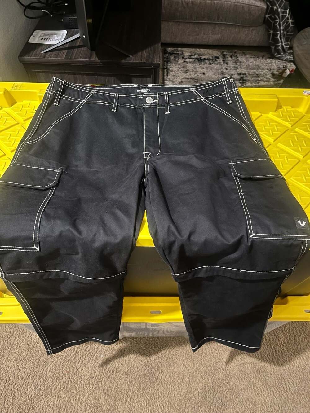 True Religion Size 38 Jet Black Convertible Zipper Cargo Pants